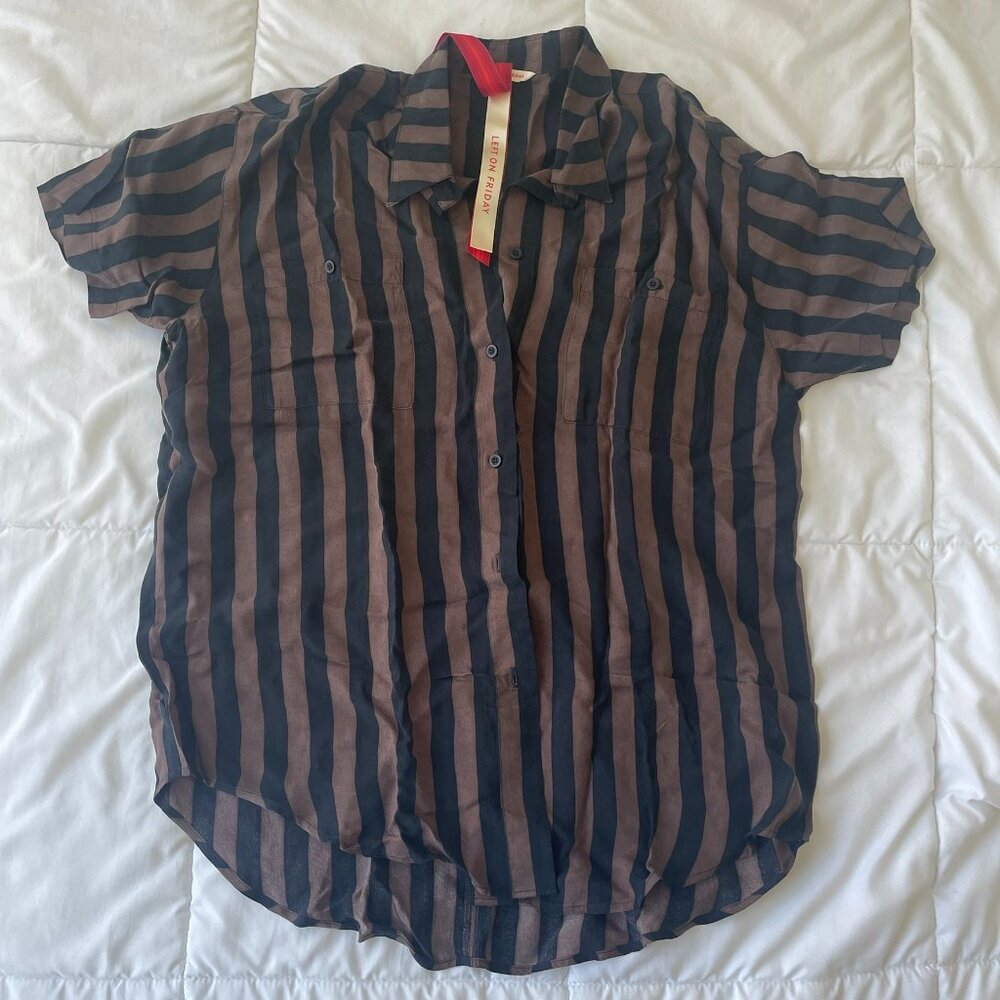 Left on Friday  Day Trip Button Down in Jet / Stormy Stripe S/M